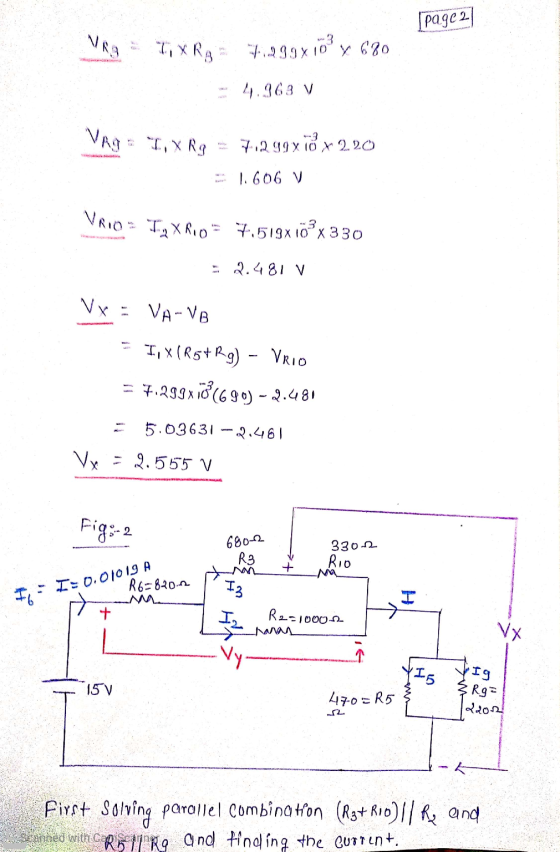 [page 2 VRE E T, X R 799x10% y 680 4.963 V. Vag: I, XRq = 7,299xjö x 220 = 1.606 V VRO= TXR0= 7.519x10°x330 = 2.481 V Vx = VA