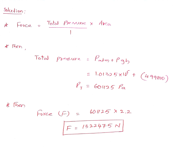 Soluafion hen p1 = 601125 Pa 水 (hen F = 1322475 N