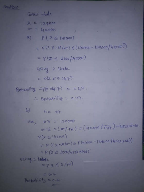Given chia μ 139 000 a) 141000) 1340e) 420) Pobti litao.ut. Robability = o.