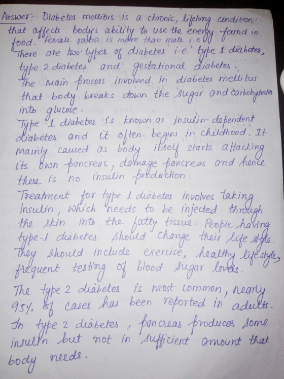Answer Diabetes metlitus is a chronic, lielong condition that atfeck bodys ability to use the enerty fund in food There ate