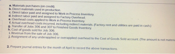 a. Materials purchases (on credit). b. Direct materials used in production c. Direct labor paid and assigned to Work in Proce