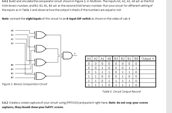 3.4.1 Build and simulate the comparator circuit shown in Figure 3, in Multisim. The inputs A3, A2, A1, 40 act as the first 4-