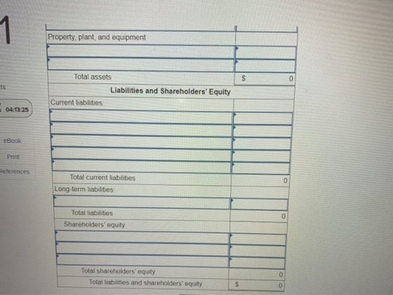 1 Property, plant, and equipment $ 0 Total assets Liabilities and Shareholders Equity ts Current liabilities 04:13:25 eBook