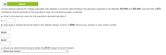 I Need Help With Stats Book Annual Starting Salaries For College Graduates With Degrees In 