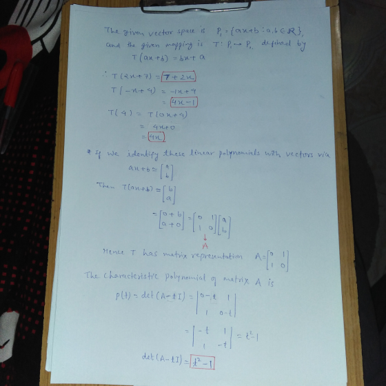 てhe given vector space is P, fax-tb : a,bGHU canal the give n ppiづİs T.R→P,, d.theel 6 to [4儿 eprejentatiin det (A-11)-1
