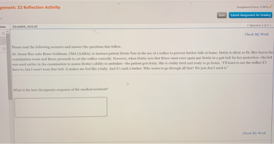 anment: 32 Reflection Activity Assement Score: 0.00% Save Submit Assignment for Grading Trang 14 HH01 03 Question 2 of 3 Chec