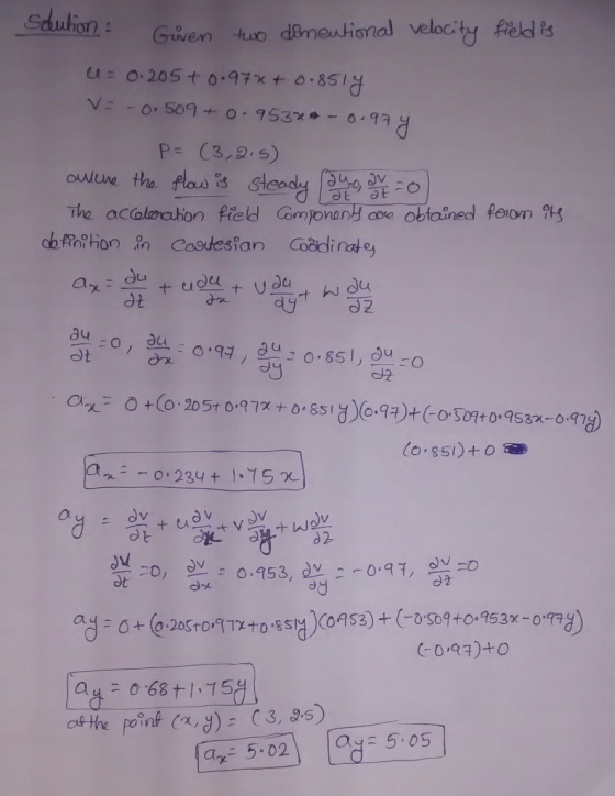 Gen tuo dimentional velocity felds P (3,9.5) The acalsahon field Gmponany ave obtained feion dt ot 234 .15 453, 0, o oy So9t0. 153x-0 に0.97)+0