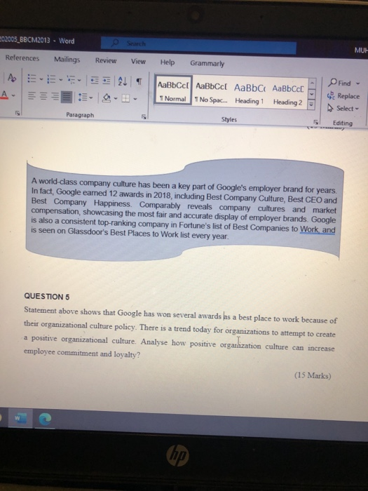 02005_BBCM2013 - Word References Mailings MUH Review View Help Grammarly AEEEEEE A- AaBbct AaBbcc AaBbc AaBbccc T Normal No S