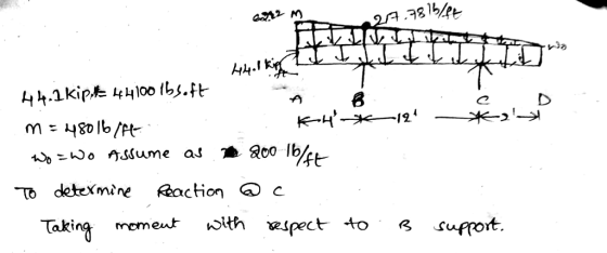 4. Ki 44.2kip 10o tbs.ft A oho ASsume as RRaction Taking memeut with espect to support
