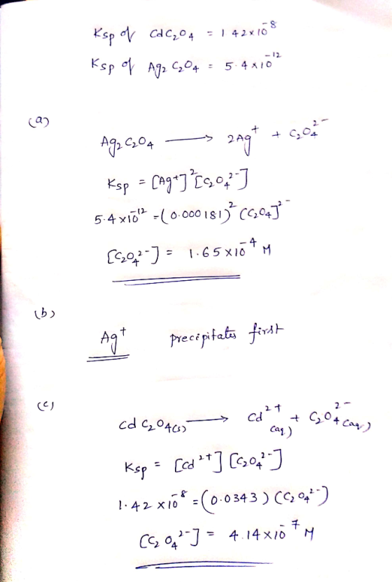 Ksp cac,o4 42x 10 Ksp oA 04 5 4K10 54xi0.000 181 cG0 4 Go2 65x10 M Ag prectptata fivt cd c040 Ca KspCcdCsoJ 142 xi (0.0343) C