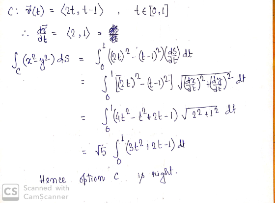 dõ dt C: 78(t) = (2+, t-s), t€ [0,1] (2,1) S. (22-yl) ds = 5 ()? -(4-19%(45) dit S 12+)?- (-)21) Jersey )? df a 2 12 (4t? - £