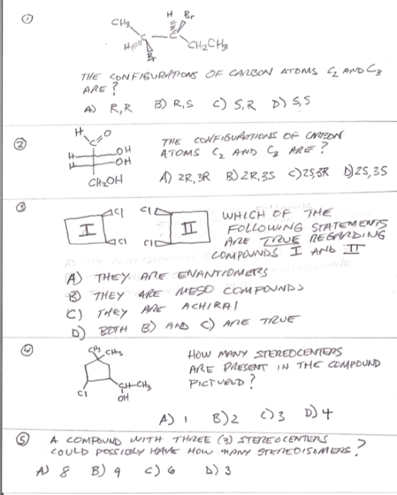 o H Br CH3 CH₂ CH₃ THE CONFIGURATION OF CARBON ATOMS 12 AND Cz ARE? A) RR B) RS c) SR SONFIGURATION DSS H -OH -OH CH₂OH THE