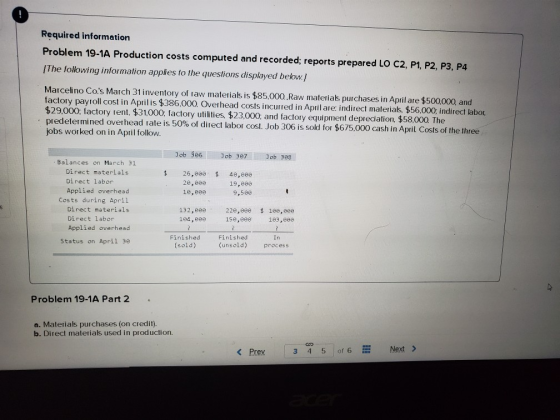 Required information Problem 19-1A Production costs computed and recorded; reports prepared LO C2, P1, P2, P3, P4 The followi
