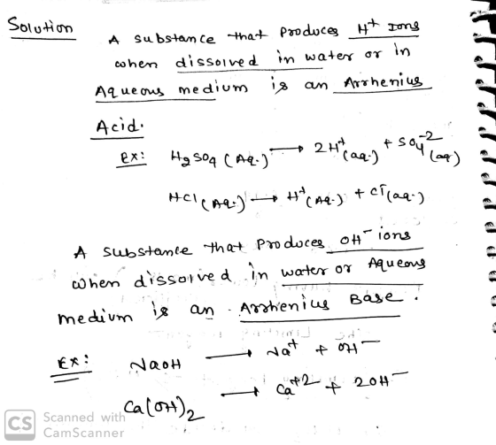 Solution . A substance that produces Ht long when dissolved in water or in Aqueous medium is an Arrhenius Acid ex: Hy50q (A2_