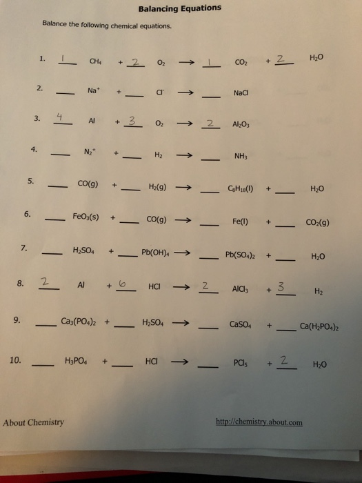 Balancing Equations Balance the following chemical equations но 2. cr→ Naa 3.4 A1 +302 -Al2O3 NH3 5. CO(g) + HO 6. FeO3(s) +-