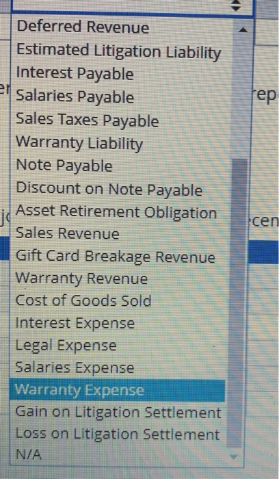 rep cen Deferred Revenue Estimated Litigation Liability Interest Payable en Salaries Payable Sales Taxes Payable Warranty Lia