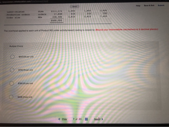 newconnect.mheducation.com low connect.html Help Save & Exit Submit 1,800 800 3,600 Labor-related Production orders Order siz