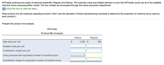 AllTreads produces two types of exercise treadmills: Regular and Deluxe. The exercise craze and related demand is such that A