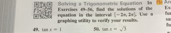 A An Ex fur Solving a Trigonometric Equation In Exercises 49-56, find the solutions of the equation in the interval [- 277, 2