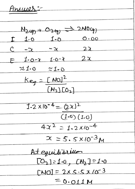 Anaweto - I C Magg+ Org 200g 10 1-0 0.00 -x - 2x 1.0-1 1.0% 1.0 ~ 100 Keq = [NO]2 (M2] [03] 2x 1-2 x 10-4 = (2x)2 (1.0) (1:0)