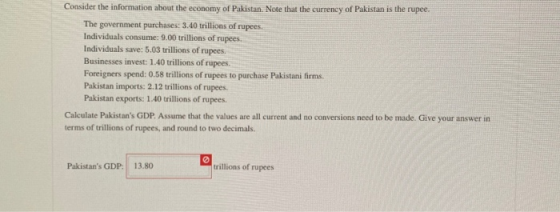 Consider the information about the economy of Pakistan. Note that the currency of Pakistan is the rupee. The government purch