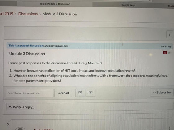 Topic: Module 3 Discussion ترجمة Google The U all 2019 > Discussions > Module 3 Discussion This is a graded discussion: 20 po
