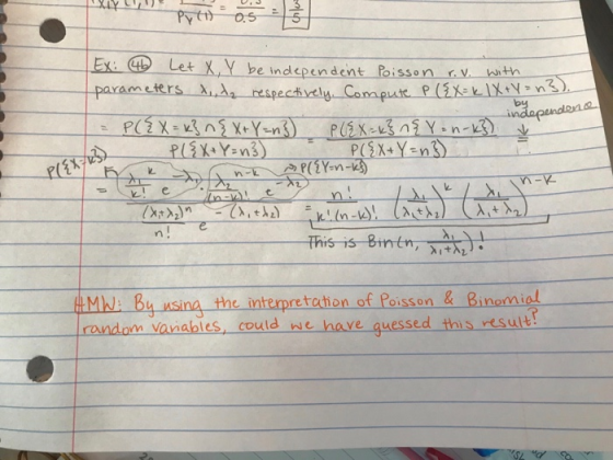 independence Ex: 46 Let X, Y be independent Poisson r.v. with parameters x,, ta respectively. Compute P (2X=k 1X+ = P({X= k}