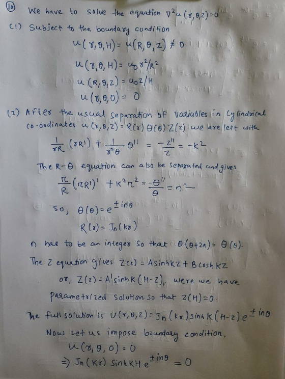 Tau We have to solve the equation ou (8,8,2)=0/14) (1) subject to the boundary condition U( , 9, 1) = u(R,9, z + b | | | u (8