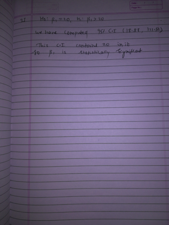 Page No - Ho: 8, 520, H: 8,320 we have computed 951. CI (18.88, 111.12) This C.I containe 20 in iz so B, is statistically fig