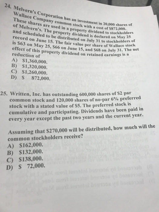 24. Melverns Corporation has an investment in Wallace Company common stoel ment in 20,000 shares of vidend to stockholders o