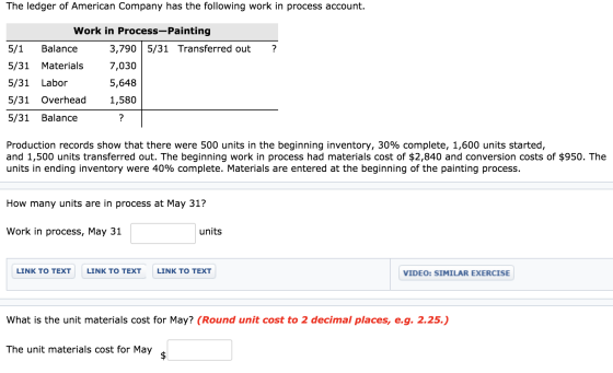 The ledger of American Company has the following work in process account. Work in Process-Painting 5/1 Balance 3,790 5/31 Tra