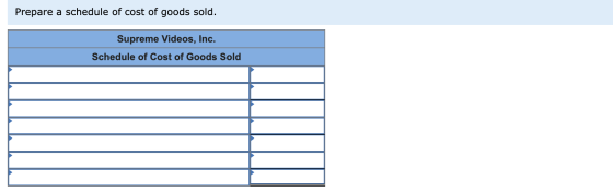 Prepare a schedule of cost of goods sold. Supreme Videos, Inc. Schedule of Cost of Goods Sold