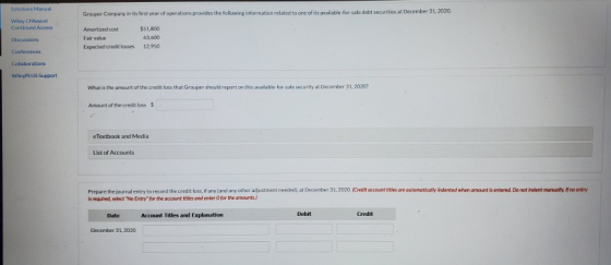 Solutions Grouper Company in ferst year of operations provides the following information related to one of its available for
