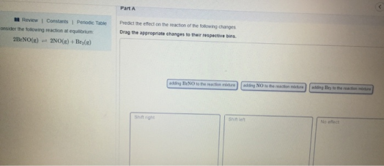 Part A n Review I Constants 1 Periodic Table Predict the effect on the reaction of the folowing changes onsider the following
