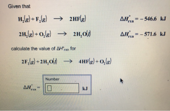 Given that rxn calculate the value of AHrxn for Number k.J rxn