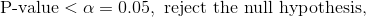 P-value <a = 0.05, reject the null hypothesis,