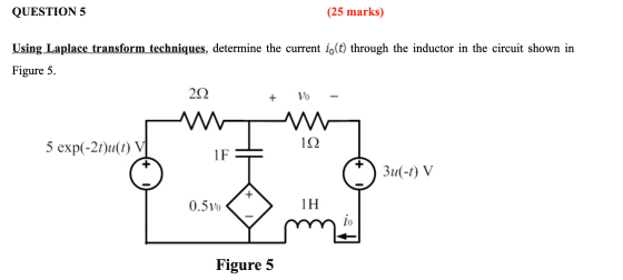 QUESTION 5 (25 marks) Using Laplace transform techniques, determine the current i, (t) through the inductor in the circuit sh