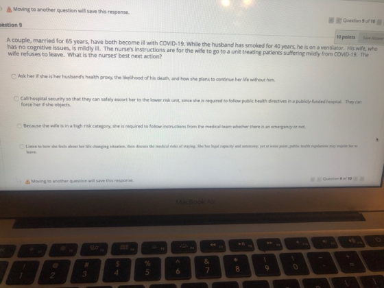 Moving to another question will save this response. Question 9 of 10 aestion 9 10 points Save As. A couple, married for 65 ye