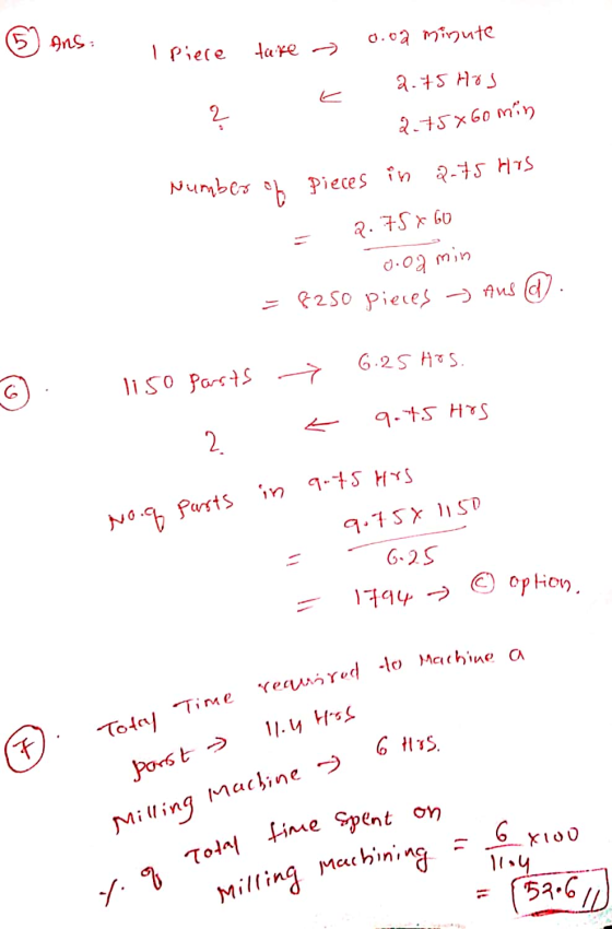 required to Machine a Y. V Total time spent on Milling Machining (5) Ans: o.oa minute I Piece take 2.75 Hos 2 2.75*60 min Num