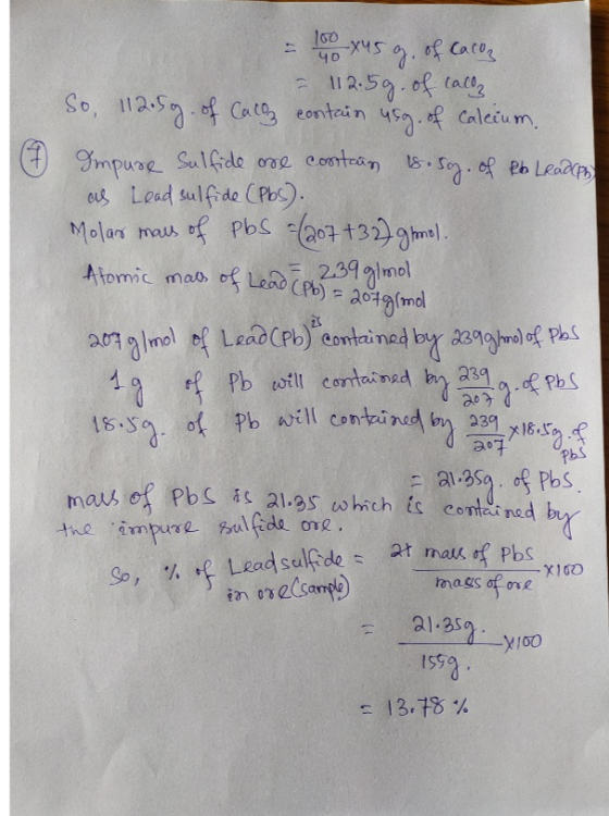 ( = 1000 x 45 g. of Caloz = 112.5g. of call So, 112.5. of Call contain usg. of calcium. Impure Sulfide are contain 18. sog. o