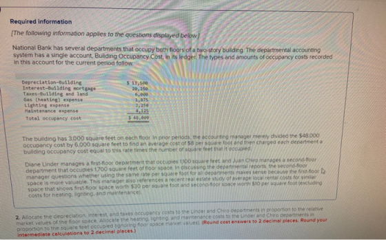 Required information [The following information applies to the questions displayed below) National Bank has several departmen
