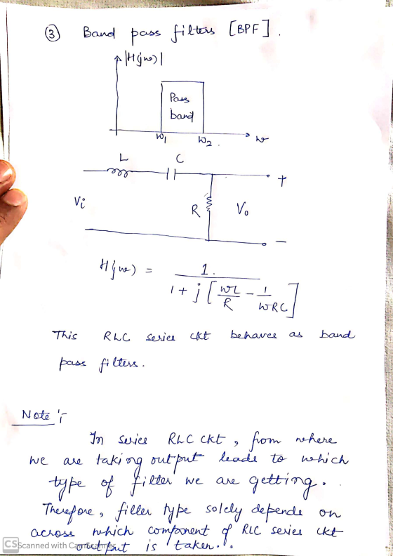 ② Band pass filters [BPF] . lase band von W2. ho Vo aliquam sit te hore] This series cat behaves as band RLC filters. pass No