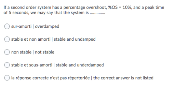 If a second order system has a percentage overshoot, %OS = 10%, and a peak time of 5 seconds, we may say that the system is .