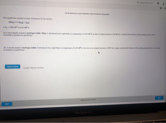a search this course Use the References to access important valees if ded fer this qoesres The equilibrium constant in terms