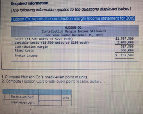 Required information [The following information applies to the questions displayed below.] Hudson Co. reports the contributon