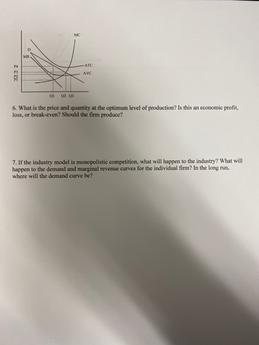 01 02 03 6. What is the price and quantity at the optimum level of production? Is this an economic profit, loss, or break-eve