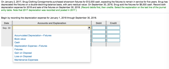 On January 2, 2017, Snug Clothing Consignments purchased showroom fixtures for $12,000 cash, expecting the fixtures to remain