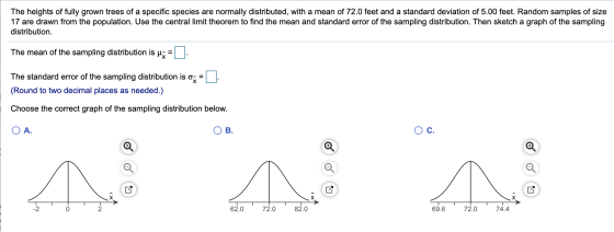 The heights of fully grown trees of a specific species are normally distributed, with a mean of 72.0 feet and a standard devi