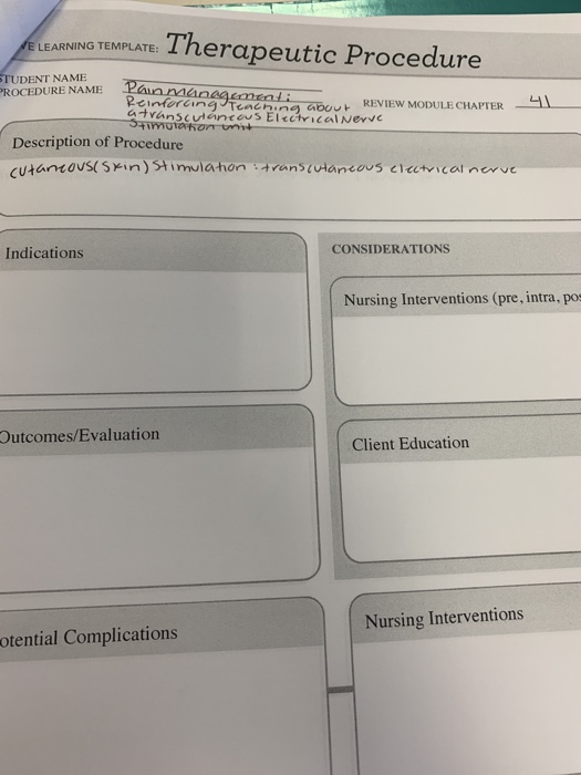 VE LEARNING TEMPLATE: Therapeutic Procedure Paumanegumenti 91 STUDENT NAME PROCEDURE NAME Reinforcing Teaching GOUUH REVIEW M