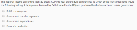 The national income accounting identity breaks GDP into four expenditure components. To which of the four components would th